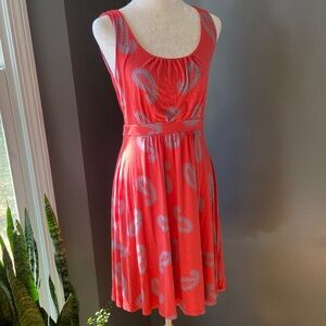 Boden Coral Paisley Scoop-Neck Midi Dress